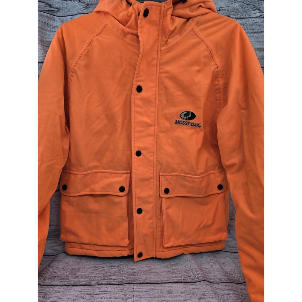 Mossy Oak Hooded Jacket Blaze Orange Hunting Outdoor Zip Up Men's Size Small - Picture 2 of 11